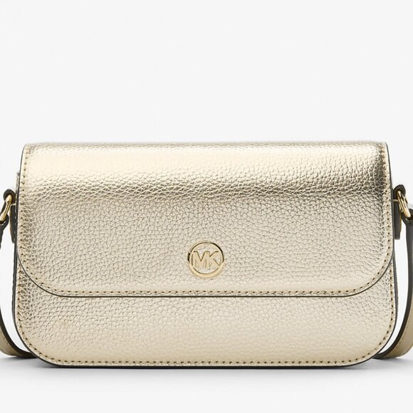 NWT Michael Kors Jet Set Travel Small Metallic Leather Crossbody - GOLD - Picture 1 of 12
